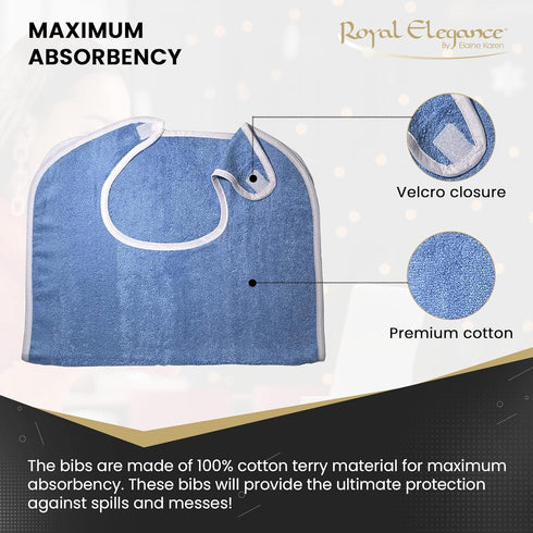 Elaine Karen 1 Pack Premium Adult Bibs for Women & Men, Eating Cloth for Elderly Seniors and Disabled, Adjustable, Terry Bib Clothing Protectors, ...