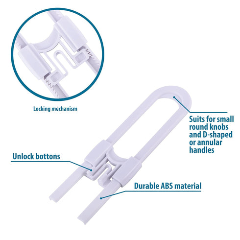 Sliding Cabinet Locks Baby Proofing – Adjustable Child Safety Latches for Knobs & Handles – 10 Pack – No Adhesive Drilling or Tools - White...