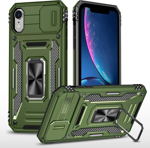 iPhone X/Xs Case, Slide Camera Protective Cover, Rotate Kickstand, Shockproof Cover (Green)......