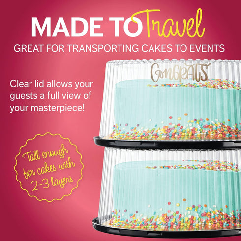 9" Plastic Disposable Cake Containers Carriers with Dome Lids and Cake Boards | 3 Round Cake Carriers for Transport | Clear Bundt Cake Boxes/Cover...
