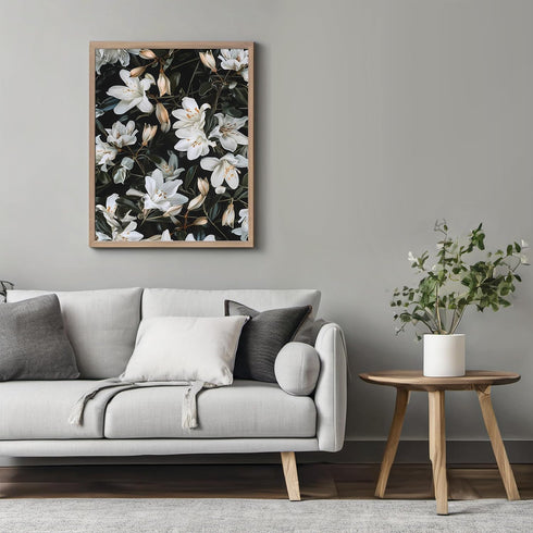 Posterizer 1 pcs-white unique flowers with dark background-Floral & Botanical Art-Abstract & Modern Art-Decor for Home & Office- UNFRAMED Wall Art...