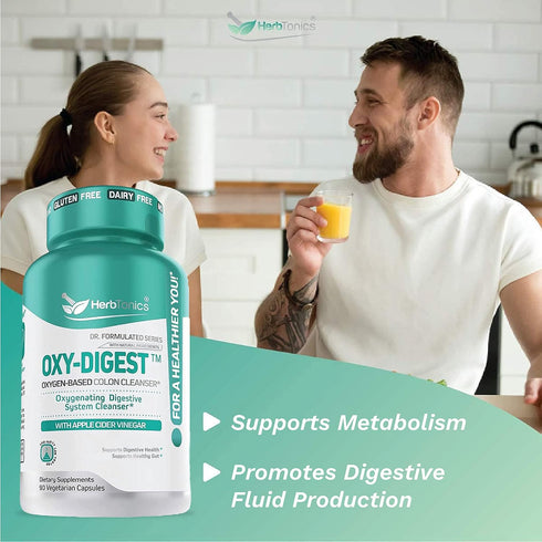 Herbtonics Oxygen Based Colon Cleanse and Detox Digestive System Formula | with Apple Cider Vinegar | Colon Cleanser Pills for Adults | 90 Gluten ...