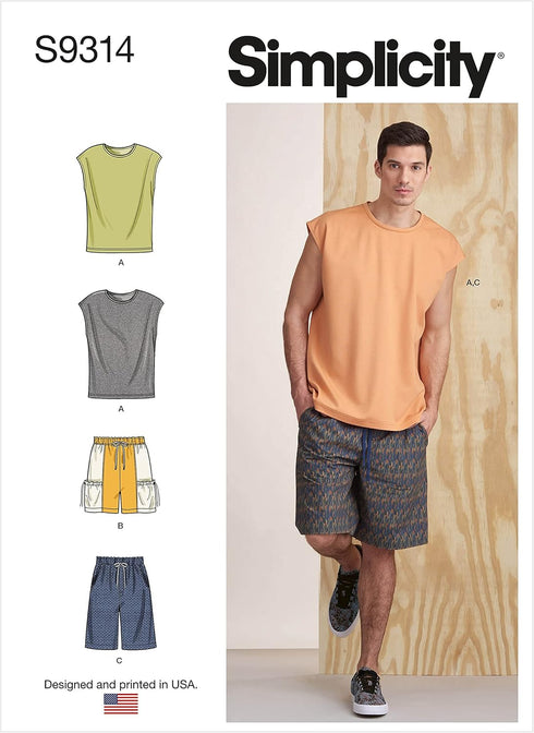 Simplicity Men's Knit Top and Shorts Sewing Pattern Kit, Code S9314, Sizes XS-S-M-L-XL, Multicolor...