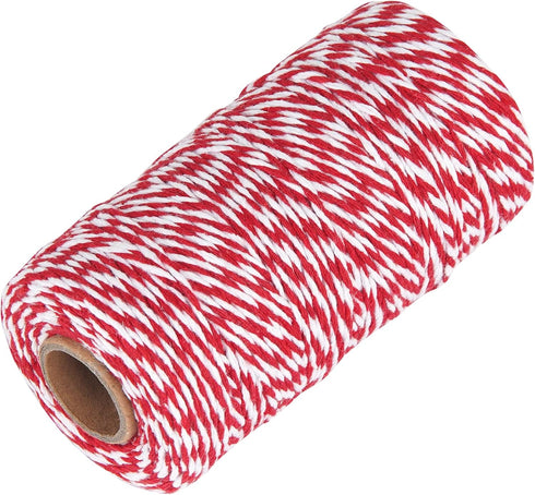 Natural Cotton Twine for Crafts - Ohtomber 328 Feet 2MM Red and White Twine String, Garden Twine, Kitchen Cooking Butchers Twine for Meat and Roas...