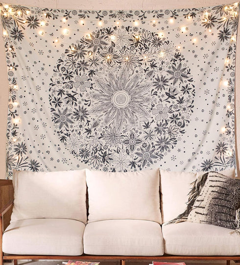 Neasow Bohemian Tapestry Wall Hanging, Beige White Floral Tapestry with Dotted Daisy Medallion Print Bedroom Boho Hippie Home Decor, 60×80 inches...