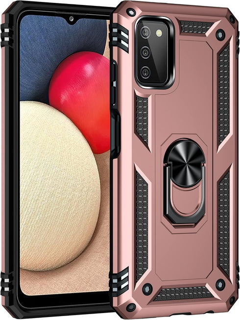 Military Grade Drop Impact for Samsung Galaxy A03S Case with Screen Protector 360 Metal Rotating Ring Kickstand Holder Armor Heavy Duty Shockproof...