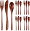 Geiserailie 12 Pcs Wooden Utensils for Eating Wooden Spoon Fork Knife Cutlery Set Kitchen Wood Dinner Flatware Tableware Set Includes Spoon, Fork,...