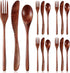 Geiserailie 12 Pcs Wooden Utensils for Eating Wooden Spoon Fork Knife Cutlery Set Kitchen Wood Dinner Flatware Tableware Set Includes Spoon, Fork,...