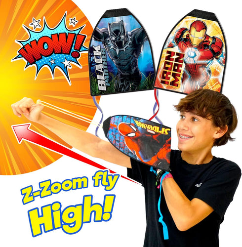 JA-RU Marvel Avengers Kite Launcher Toy Set w/Rubber Band Slingshot (1 Airplane Glider) Black Panther Flying Toys for Kids, Boys & Girls. Outdoor ...