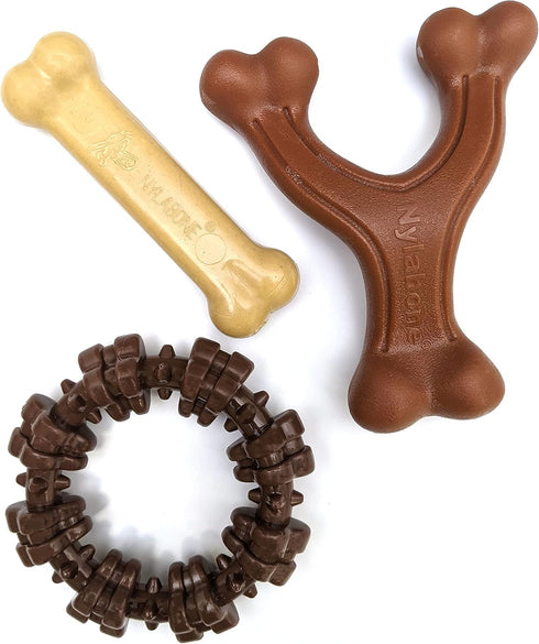Nylabone Power Chew Customer Favorites Dog Toy Bundle, Indestructible Dog Chew Toys for Aggressive Chewers, 3 Shapes and Flavors, Flavor Medley, S...