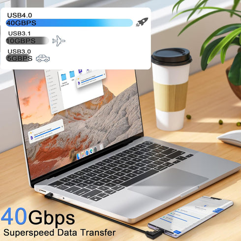 90 Degree USB 4.0 Cable Right Angled USB C to USB C Extension Cable 240W Fast Charging USB Type C Cable Supports Charging Data Audio Video for Lap...