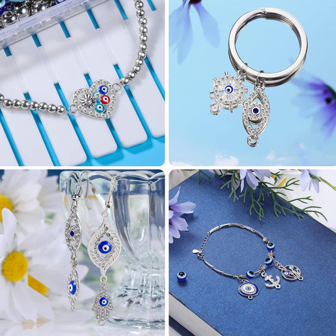 1020 Pieces Evil Eye Beads Kits, 20 Evil Eye Rhinestone Charms 100 Blue Evil Eye Beads 100 Rondelle Spacer Beads 600 4mm and 200 8mm Round Beads f...