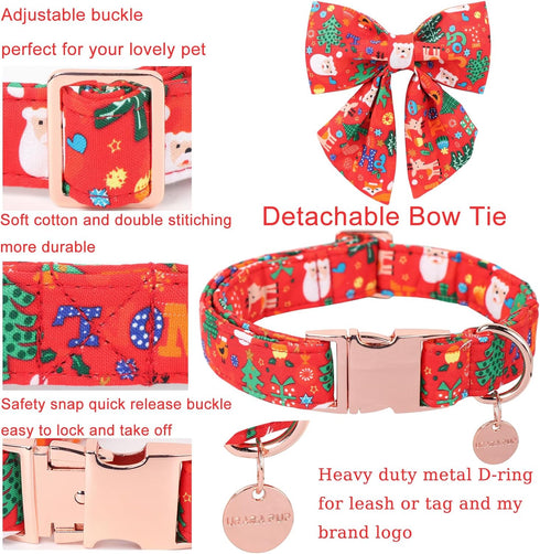 Christmas Dog Collar with Bow Tie, Christmas Collar for Puppy Girl Boy Dog or Cat, Bowtie Dog Collar with Durable Metal Buckle, Cute Pet Collar,XL...