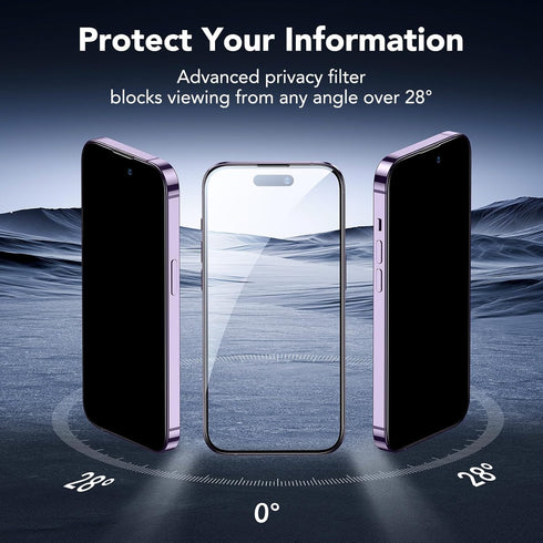 ESR 3 Pack for iPhone 14 Pro Privacy Screen Protector, Anti-spy Tempered-Glass Privacy Screen Protector, Micro-curved Edges, Case Friendly......