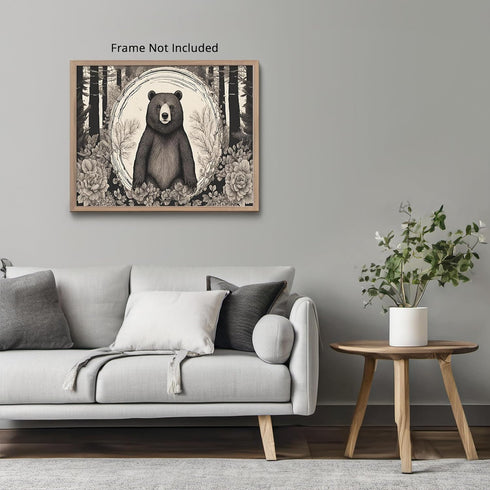 Posterizer 1 pcs- Bear sorrounded by wild flowers and trees-Art for Animal Lovers-Floral Botanical Art- Gift for Men Women Teens-Living Room Bedr...