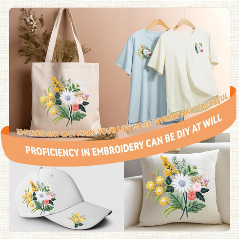 VIVAwisdom Flower Cross Stitch Kits, Water Soluble Embroidery+Kits,Fun Crafts for Adults,DIY kit for Women to Enjoy Needlework Making People Calm ...