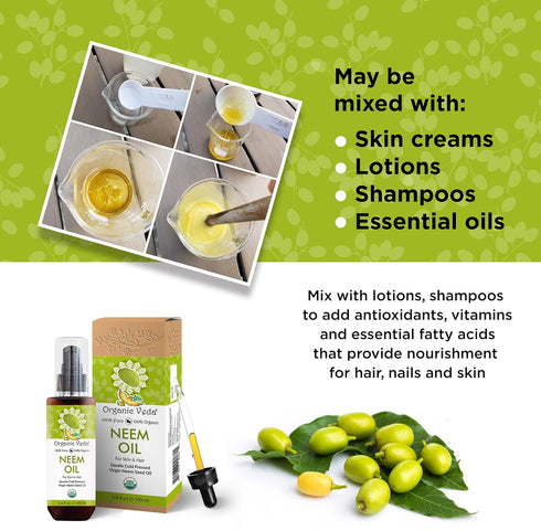 Organic Veda Neem Oil - Pure, Cold Pressed & Organic Neem Oil for Skin, Hair, Face, Body, Scalp - Natural Moisturizer, Virgin Neem seed oil - Rich...