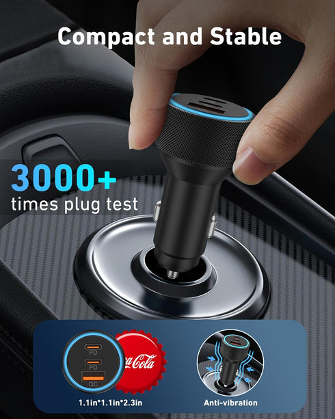 USB C Car Charger, 2Pack 3-Port 67W Dual USB-C & USB-A Phone Car Charger Adapter PD/QC Fast Charging Cigarette Lighter for iPhone 15 14 13 12 11 P...