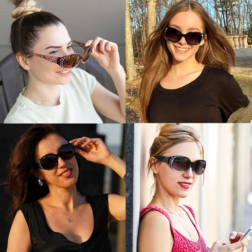 HAOLOTA Polarized Sunglasses for Women, Rhinestone Wrap Around Sunglasses with UV400 Protection...