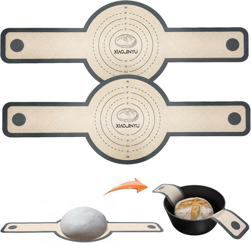 Silicone Bread Sling for Dutch Oven, 2PCS Non-Stick & Easy Clean Reusable Silicone Bread Baking Mat, with Extra Long Handles Bread Baking Sheet Li...