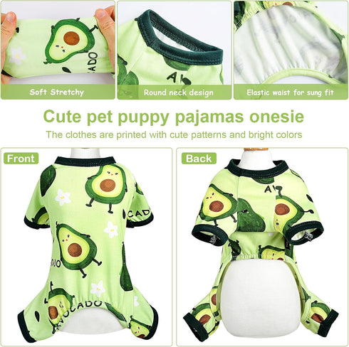 Pet Clothes Puppy Clothes for Small Dogs Boy Girl - Soft Stretch Dog Pajamas Dog Jumpsuit Cute Avocado Pattern Dog Pjs Shirts Dog Outfits Onesies ...