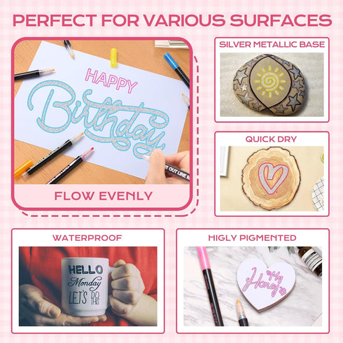 Jim&Gloria Girls Gifts Outline Markers - Birthday Teen Trendy Stuff, Double Line Silver Metallic Glitter Paint Pens Set + Stencils, DIY Crafts Scr...