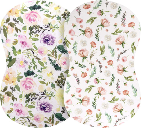 Pobibaby - 2 Pack Premium Bassinet Sheets for Standard Bassinets - Ultra-Soft Premium Knit, Stylish Floral Pattern, Safe and Snug for Baby (Allure...