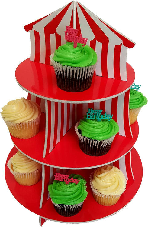 Cupcake Stands, 3 Tier Themed Cupcake Stands, Cupcake Serving Holders (Carnival)...