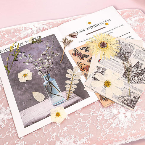 50Pcs Dried Pressed Flowers Real Pressed Flowers Natural Dry Leaves Bulk Mixed Colorful Herbs Kit with Tweezers for Scrapbooking DIY Candle Jewelr...