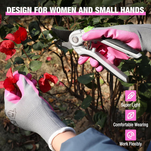 HAUSHOF 6 Pairs Garden Gloves for Women, Nitrile Coated Working Gloves, for Gardening, Restoration Work, Medium, Pink & Green, M...
