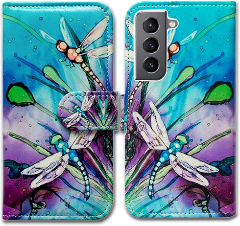 Case for Galaxy S21 Plus 5G, Cute Dragonfly Leather Flip Phone Case Wallet Cover with Card Slot Holder Kickstand for Samsung Galaxy S21 Plus...