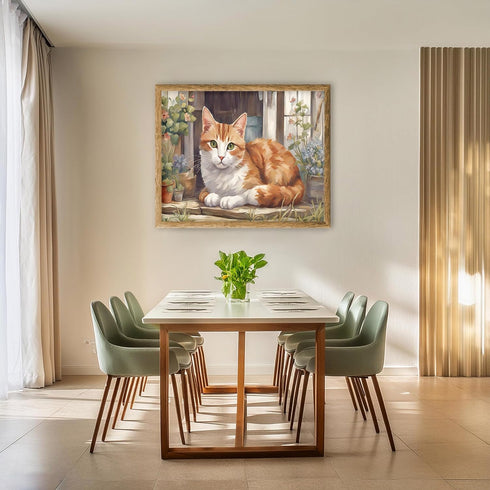 Posterizer 1 pcs- Beautiful cat sitting in a doorway next to flowers-Art for Animal Lovers-Floral Botanical Art- Gift for Men Women Teens-Living R...