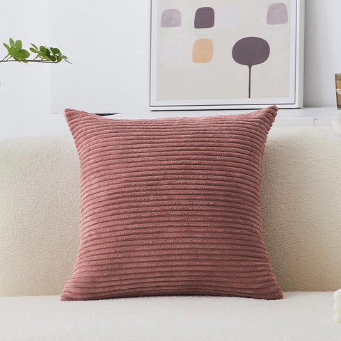 Home Brilliant Pink Pillow Cover 18x18 Striped Velvet Corduroy Decorative Pink Throw Pillows for Couch Bedroom Girls Room, (45x45 cm, 18inch), Dry...