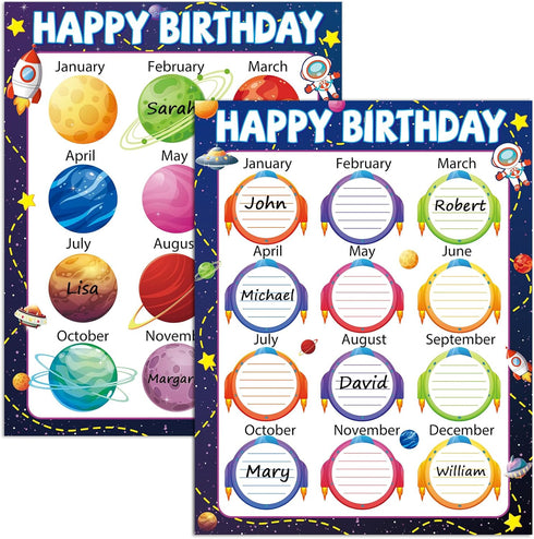 17.7 x 13.7 in Happy Birthday Chart Poster Set Space Calendar Birthday Classroom Decorations Galaxy Birthday Chart Bulletin Board Solar System Bac...