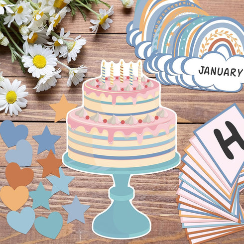 65 Pieces Rainbow Birthday Bulletin Board Set Happy Birthday Bulletin Board Decor Classroom Birthday Chart Cutouts Decorations Rainbow Happy Birth...
