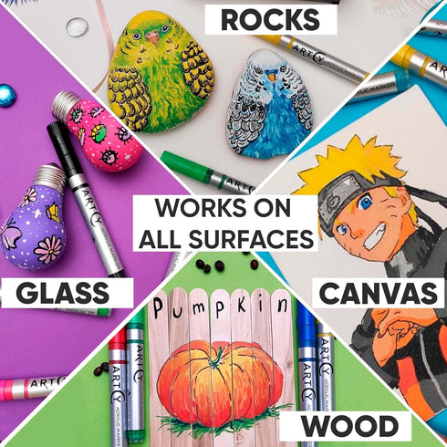 Acrylic Paint Pens - 12 Acrylic Paint Markers Medium Tip (2mm) | Great for Rock Painting, Canvas, Glass, Porcelain, Fabric, Paper, Pottery and Pla...