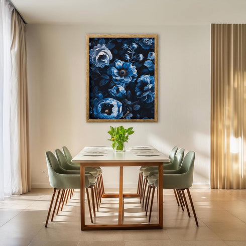 Posterizer 1 pcs-lush big blue flowers with dark background-Floral & Botanical Art-Abstract & Modern Art-Decor for Home & Office- UNFRAMED Wall Ar...