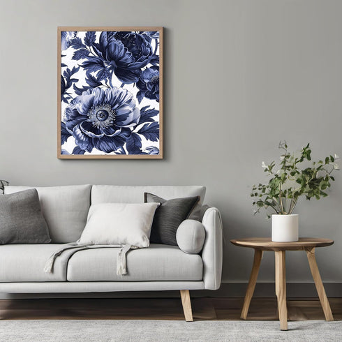 Posterizer 1 pcs-big lush navy blue flowers-chic aesthetic-Floral & Botanical Art-Abstract & Modern Art-Decor for Home & Office- UNFRAMED Wall Art...