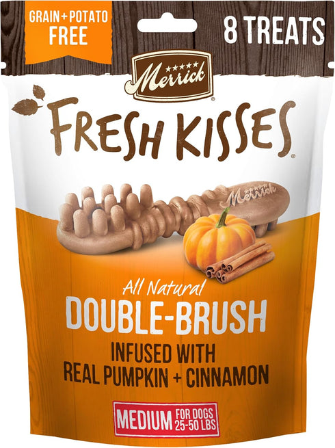 Merrick Fresh Kisses Natural Dental Chews, Treats Infused with Pumpkin and Cinnamon for Medium Dogs 25-50 Lbs - 8.1 oz. Pouch...