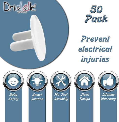 50 Pack - Outlet Plug Baby Safety Covers - Protect Little Kids from Electrical Danger with Child Proof Socket Caps - White - Driddle...
