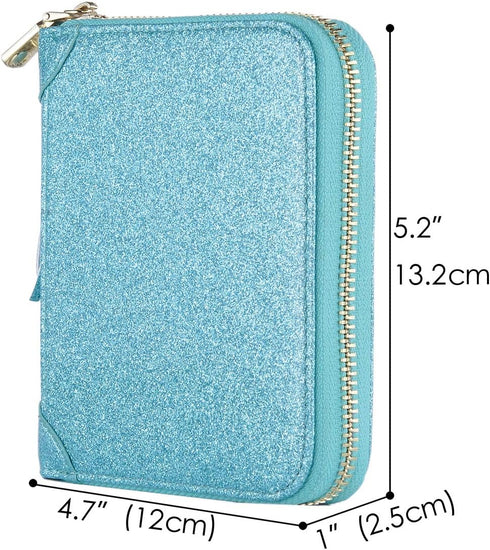Easyoulife Womens Credit Card Holder Wallet Zip Leather Card Case RFID Blocking (Glitter Teal)...