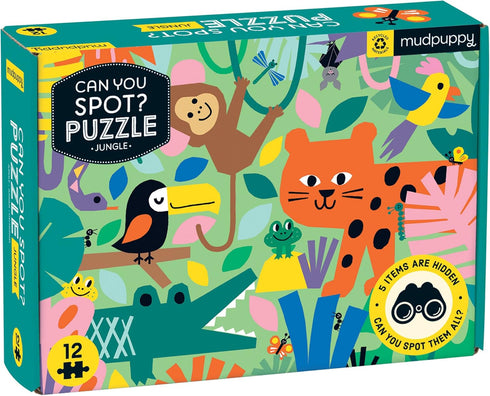 Mudpuppy Jungle Can You Spot? Puzzle from Mudpuppy - 12 Piece Jigsaw Puzzle Featuring Colorful Jungle Animals and 5 Things to Search and Find, 18"...