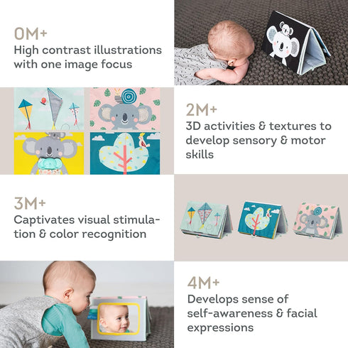 Taf Toys Tummy Time Toys High Contrast Baby Book. Fun, Interactive Crinkle Books for Babies with Mirror & Soft Koala Teether - Baby Tummy Time Boo...