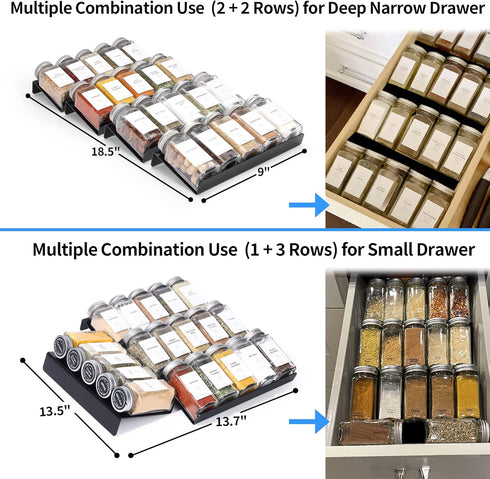 MIUKAA Spice Drawer Organizer for Drawers Wider Than 9 inches, Black Acrylic 4 Tier Seasoning Jars Drawers Insert, Kitchen Spice Rack Tray for Dra...
