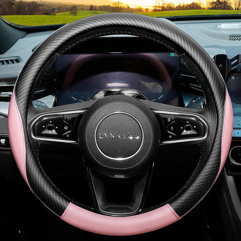Soft Cute Light Pink Microfiber Leather Anti-Slip Steering Wheel Cover, Universal 15 Inch for Women Girls, Fit Vehicles, Sedans, SUVs, Vans, Truck...