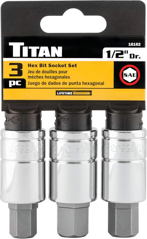 Titan 16162 3-Piece 1/2-Inch Drive SAE Large Hex Bit Socket Set...