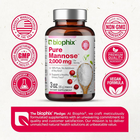 biophix Pure Mannose 100 Percent Powder 2000 mg 3 oz 85 Grams - Supports Urinary Bladder Tract Health...
