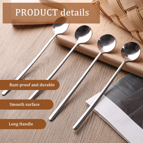 HANSGO 5PCS Stirring Spoons, Silver Tea Spoons 6.7" Long Handle Coffee Spoons Stainless Steel Coffee Stirrers for Cocktail Stirring Iced Tea Coffe...