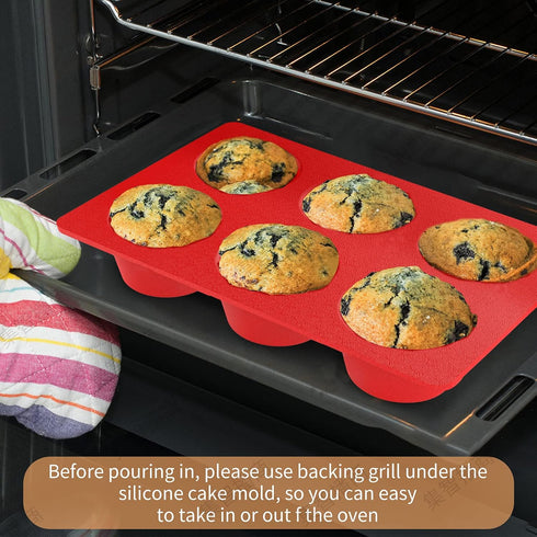 Jumbo Muffin Pan Silicone, European LFGB Cupcake Pan 6 Cups, Non-Stick Deep Cupcake Baking Pan, Silicone Large Muffin Molds, Muffin Tins BPA Free,...