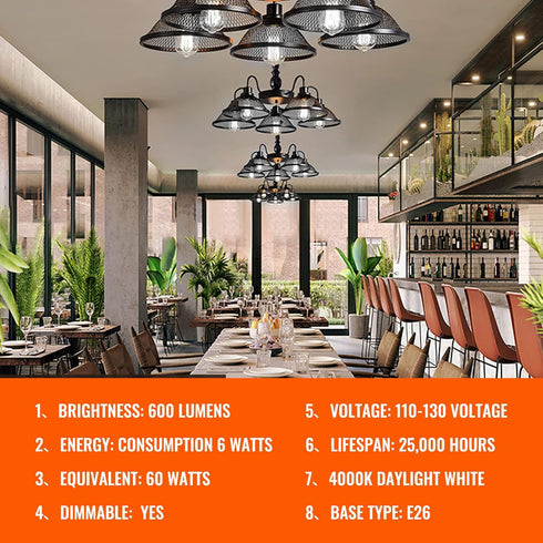 Fishbone Filament LED Edison Bulbs, 60 Watt Equivalent ST64 E26 Dimmable vintage Light Bulbs, 600Lumen 4000K Daylight White Spiral Old Fashioned L...